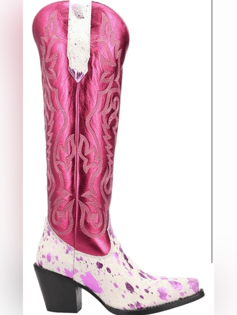 Metallic Hot Pink Snip Toe Cowboy Boots - Leather & Harion 7.5 - Picture 4 of 13
